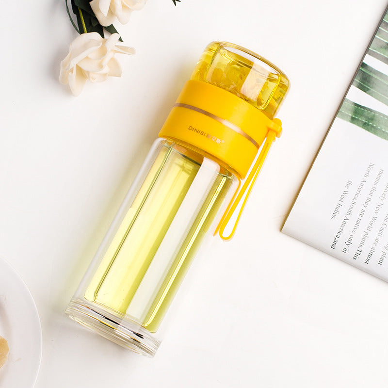 Glass Water Bottle with Tea Infuser Filter Double Wall Design
