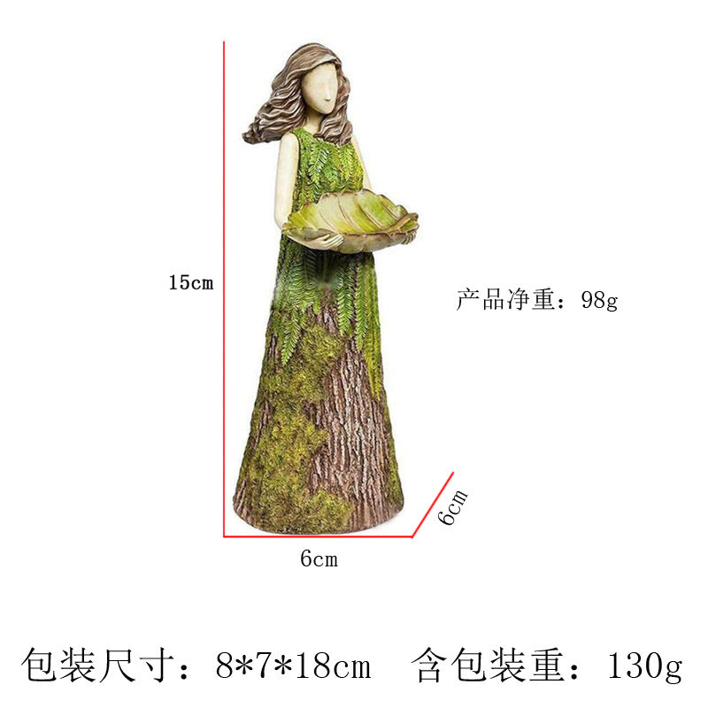Fairy Tale Forest Girl Bird Feeder Resin Crafts Outdoor Garden Statue Courtyard Lawn Decorative Resin Ornaments