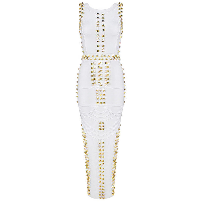 Fashion Metal Circle Bandage Dress Sleeveless Party Banquet