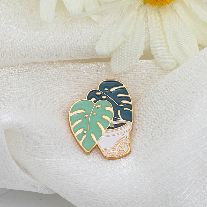 Fashion Metal Plant Brooch with Oil Drop Design