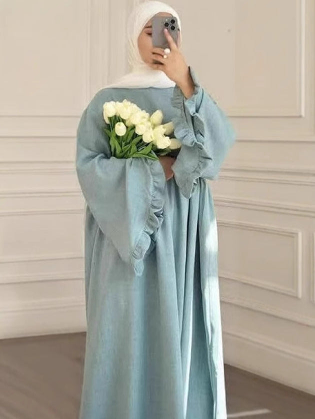 Fashionable and Elegant Pure Color Petal Sleeve Dress