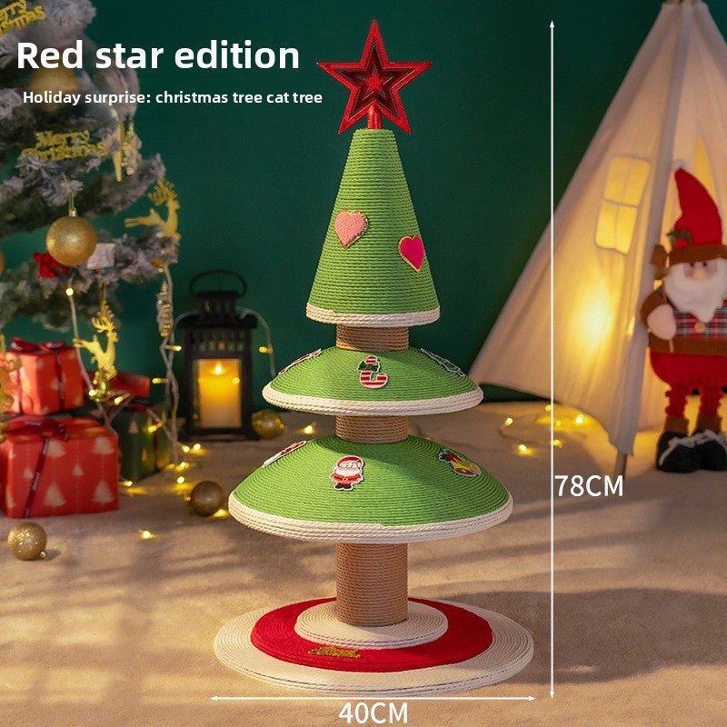 Festive Sisal Cat Climbing Tree with Velvet Nest