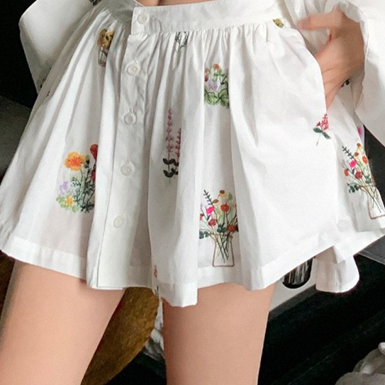 Floral Embroidery Lace Shirt and Skirt Set