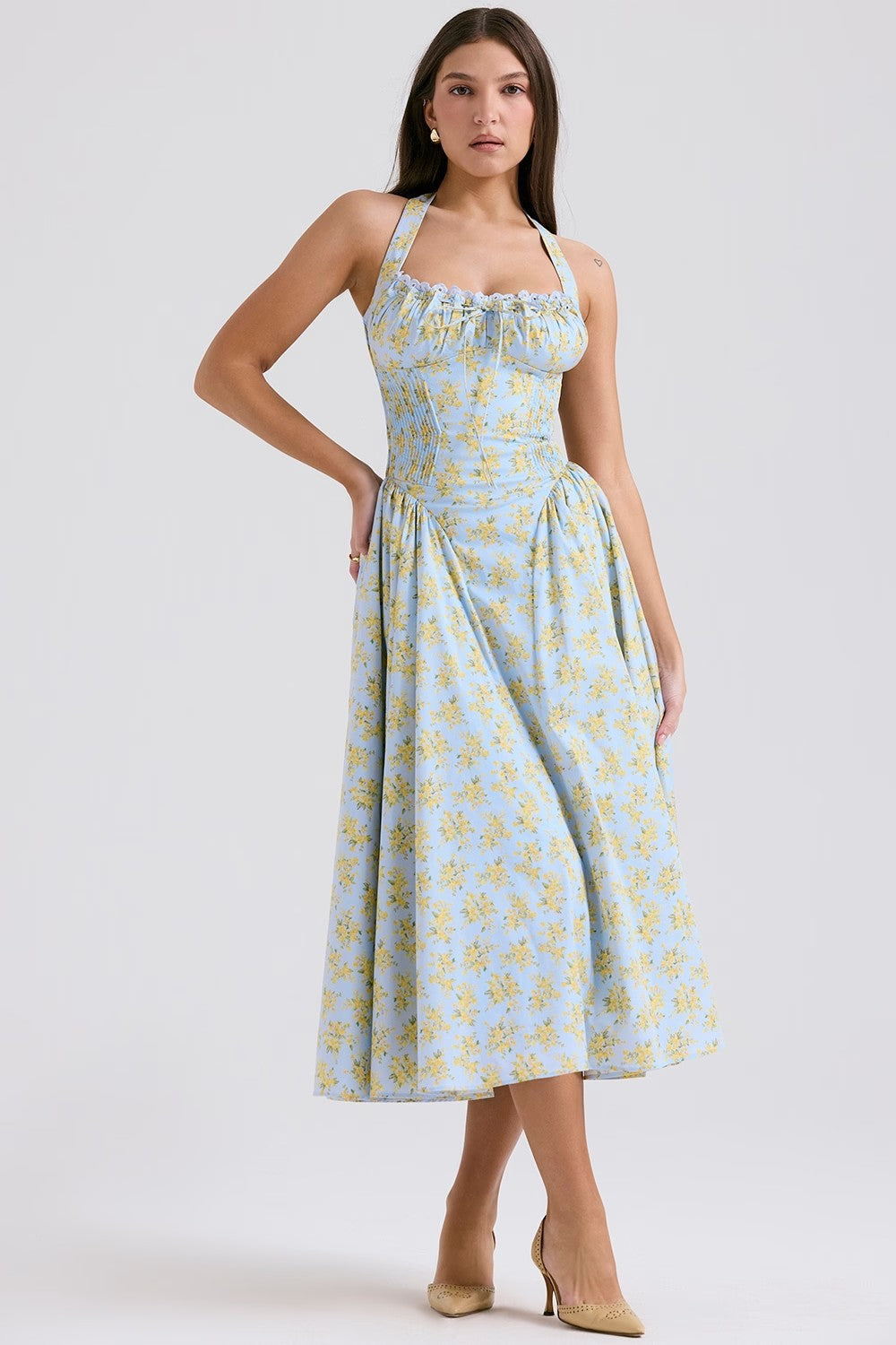 Floral Halter Neck Midi Dress