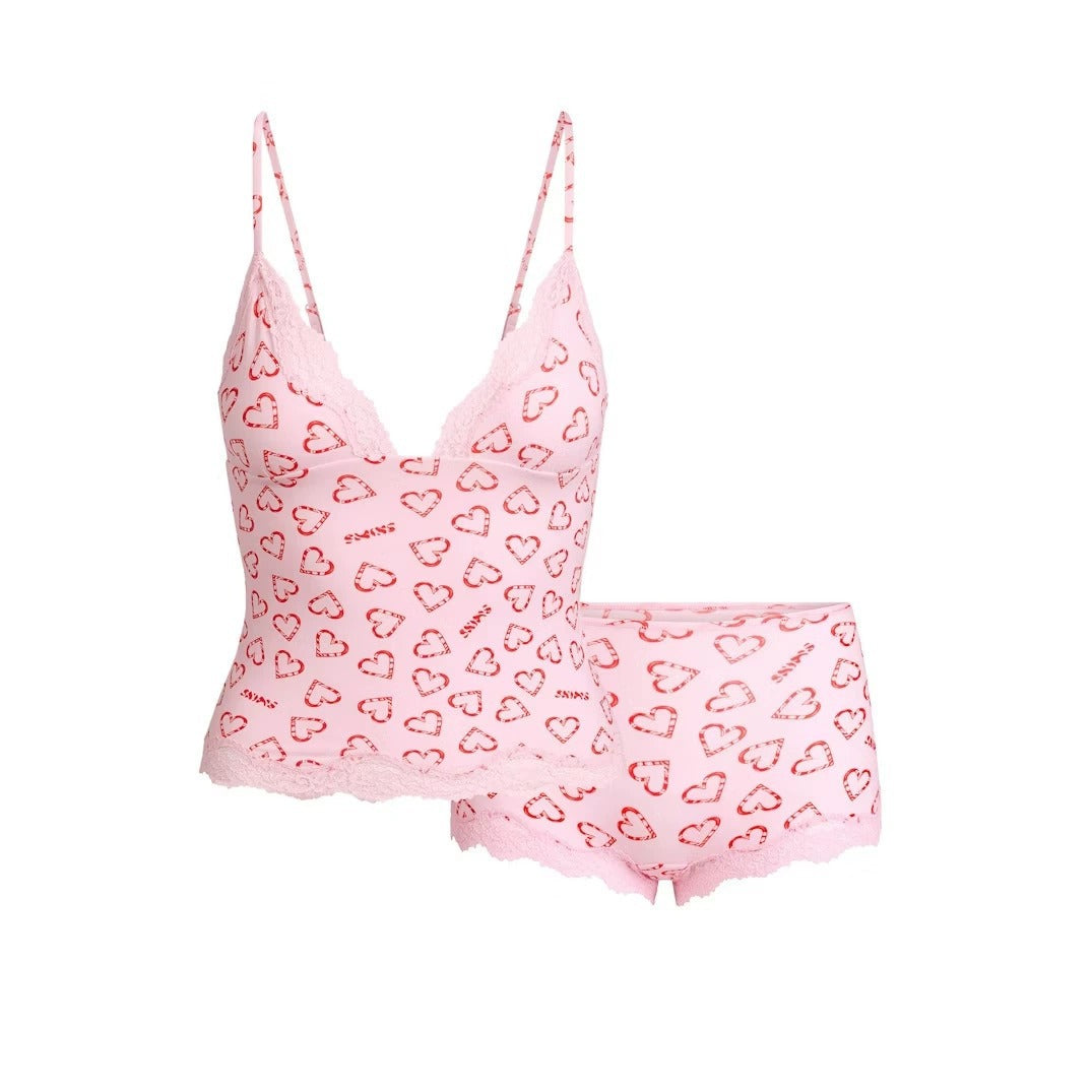 Floral Lace Suspender Pajama