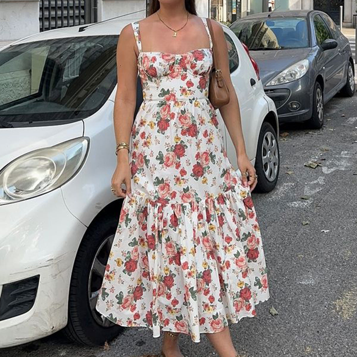 Floral Sling Backless Long Dress