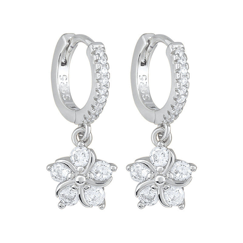 Floral Zircon Silver Earrings