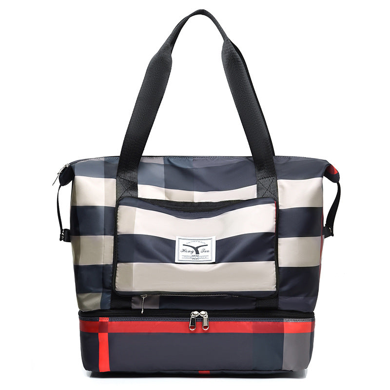 Foldable Plaid Duffel Bag with Large Capacity