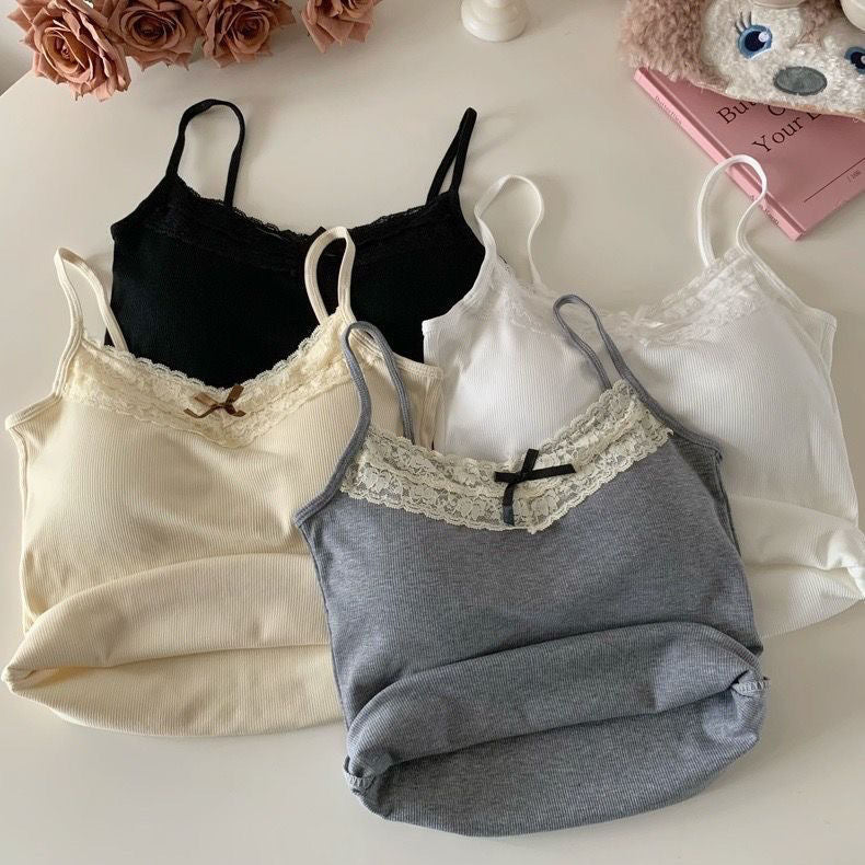 French Lace Trim Camisole with Chest Pad