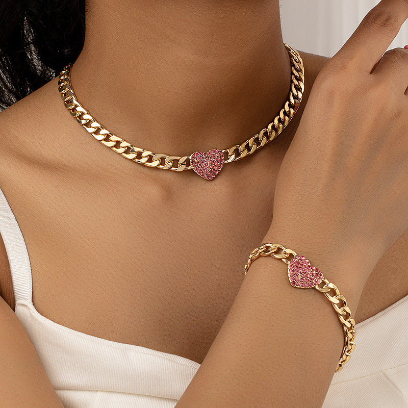 French Retro Fashion Commuter Diamond Love Bracelet Necklace suit