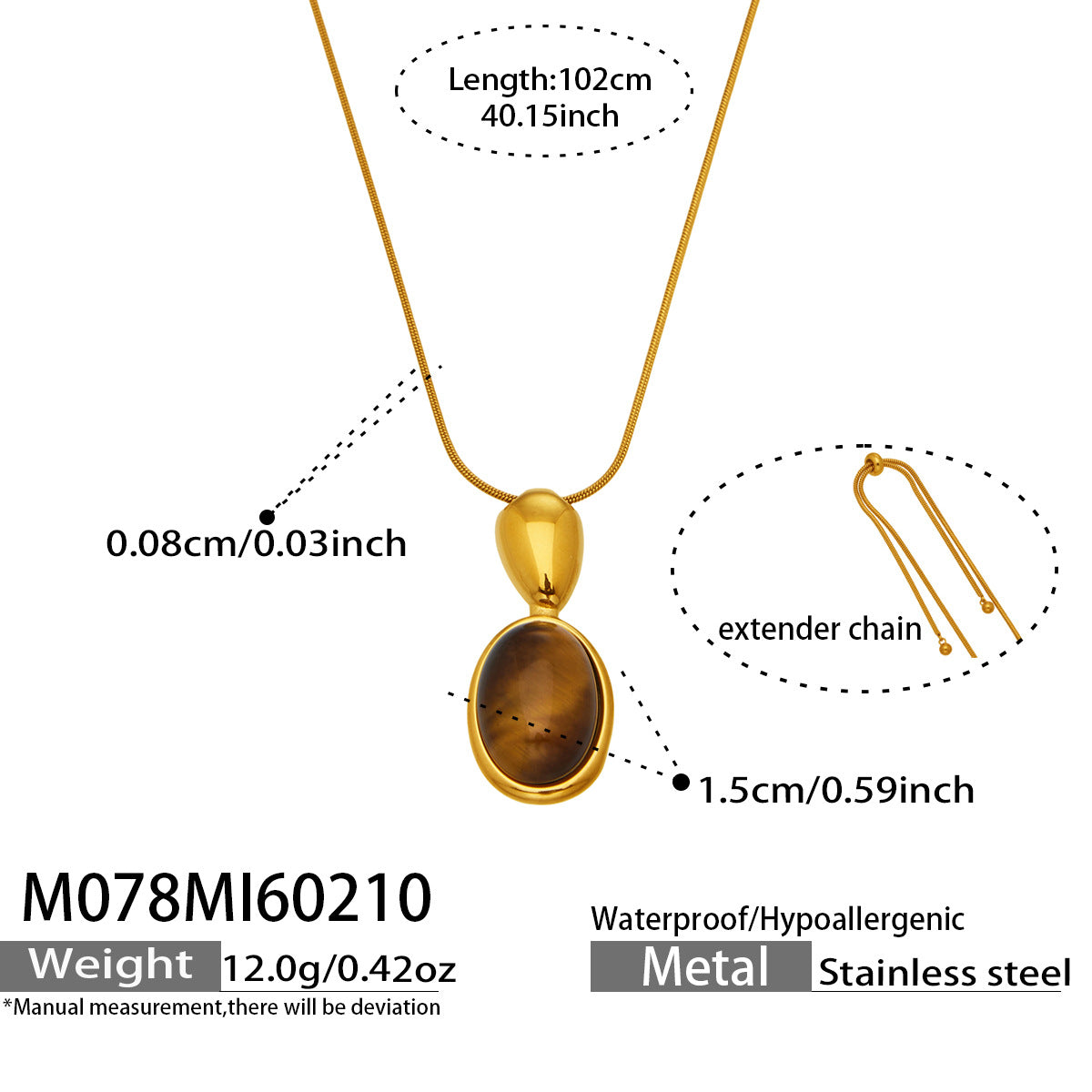 French Retro Oval Tiger Eye Stone Necklace
