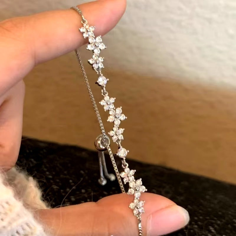 French Style Floral Zircon Bracelet for Women Sweet Korean Dating Jewelry