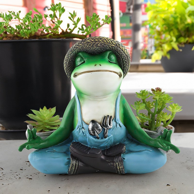 Frog Holding Succulent Flower Pot Resin Garden Decor