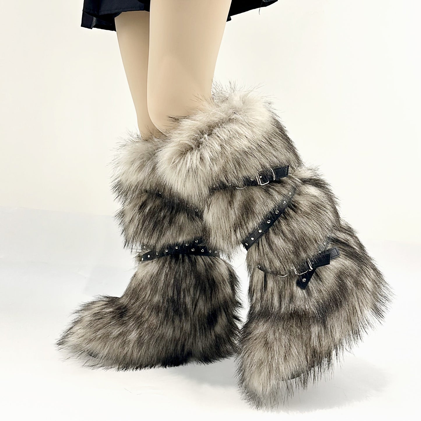 Fur Trim Snow Boots with Buckle