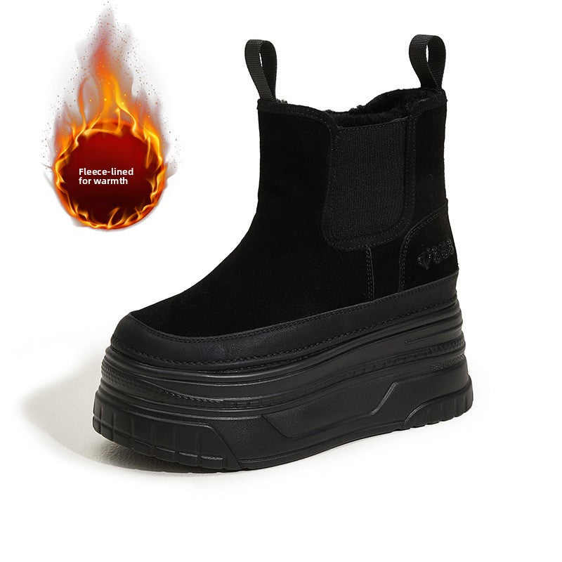 Genuine Leather Fleece Lined Platform Snow Boots