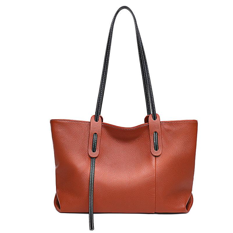 Genuine Leather Tote Bag with Shoulder Strap