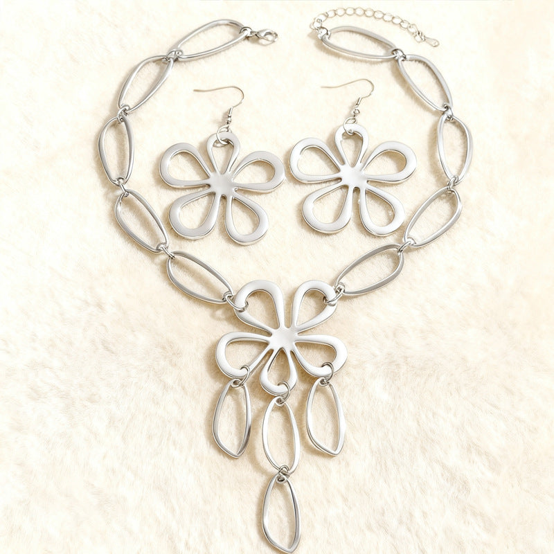 Geometric Hollow Flower Necklace and Earrings