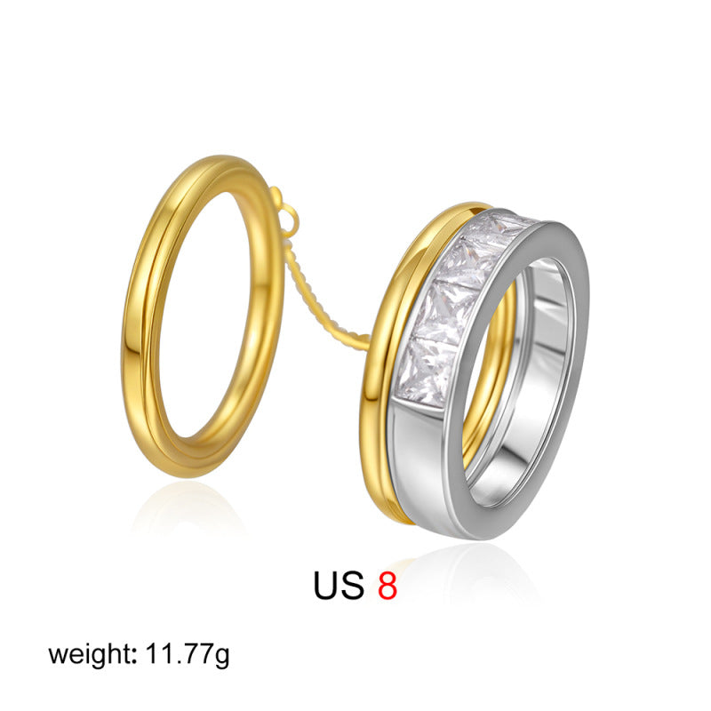 Geometric Two-Tone Double Layer Ring
