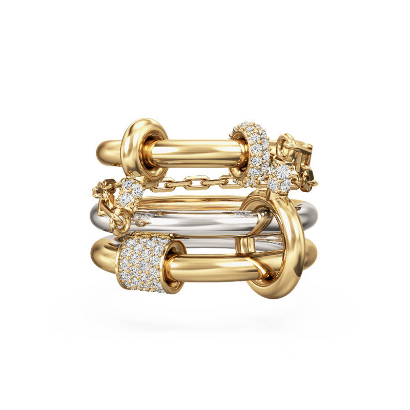 Geometric Two-Tone Sterling Silver Ring with Diamond Accents