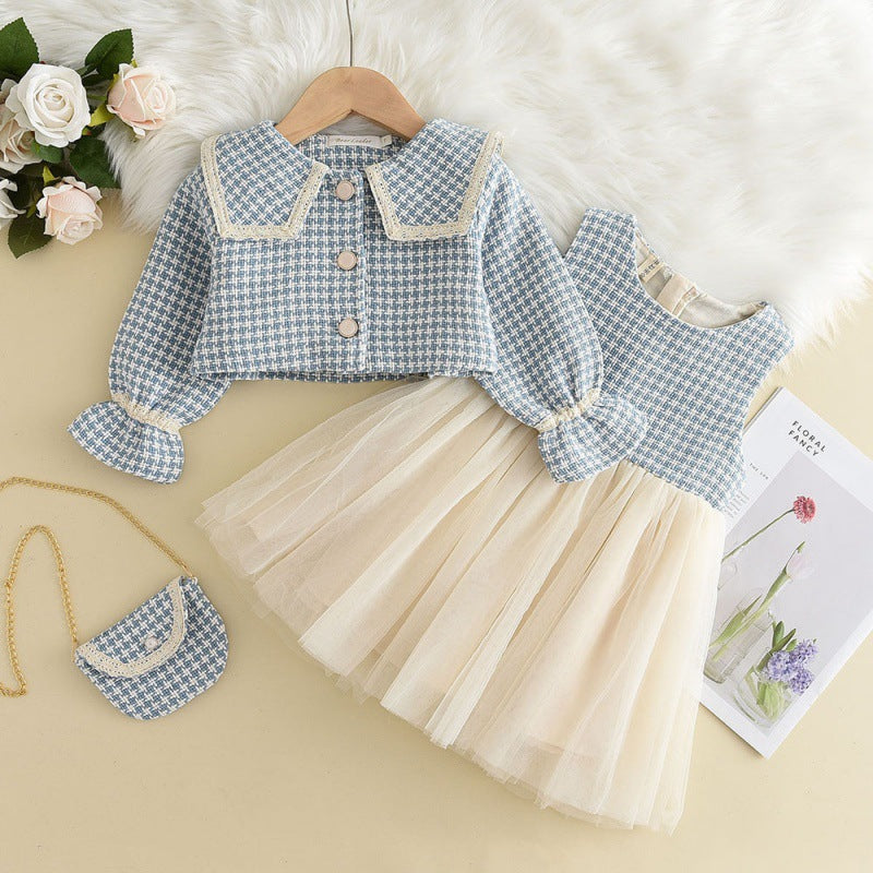 Girls Houndstooth Jacket Vest Skirt Set