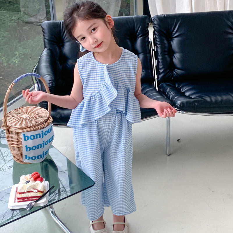 Girls Plaid Two-Piece Summer Outfit