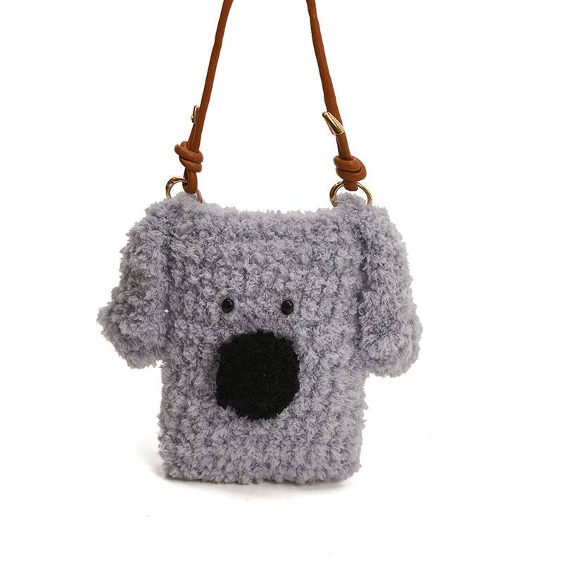Hand Knitted Plush Dog Coin Purse Crossbody Bag for Kids