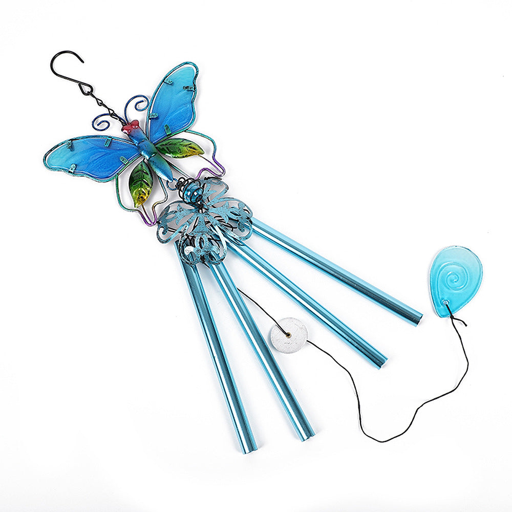 Handmade Butterfly Metal Wind Chime with Glass Painted Decor