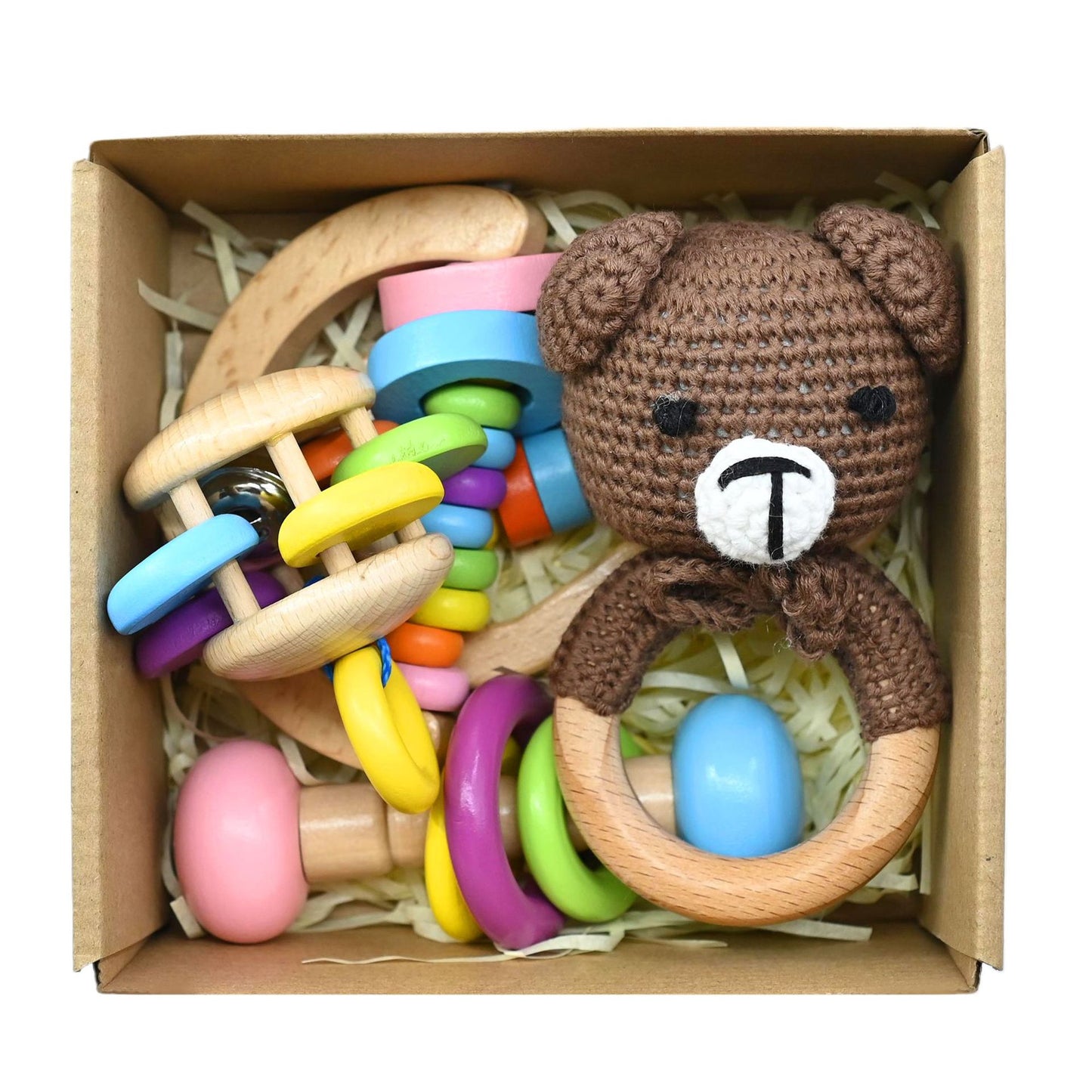 Handmade Crochet Wooden Animal Rattle