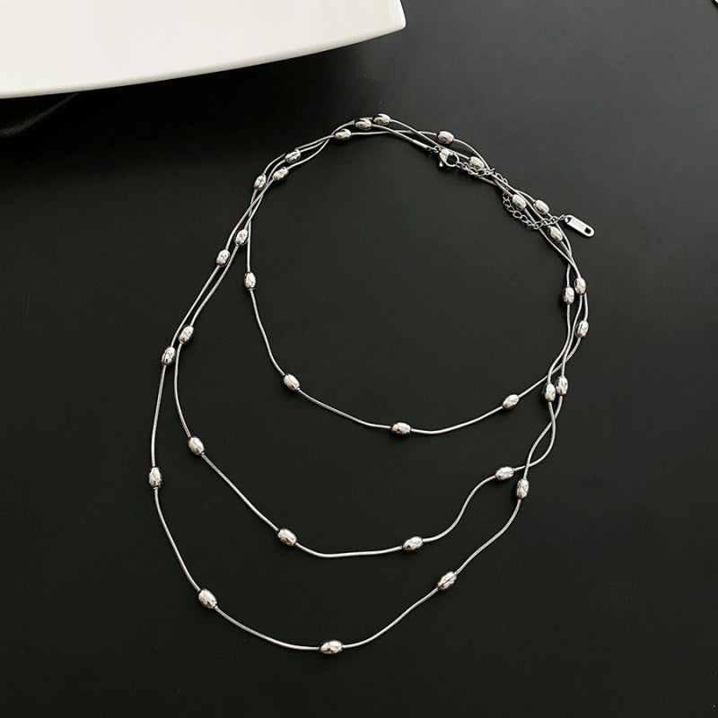 Handmade Geometric Layered Titanium Steel Necklace and Bracelet Set