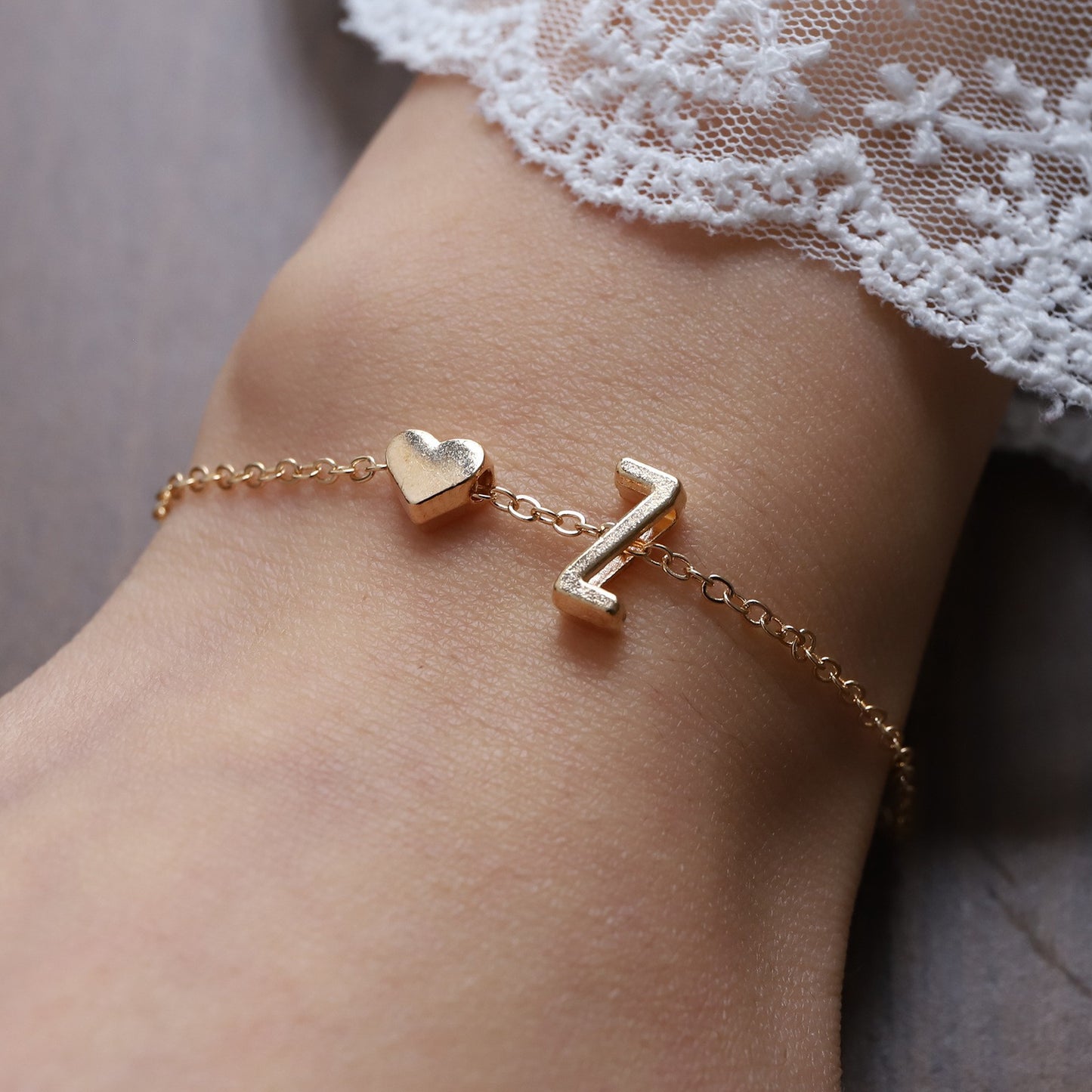 Heart Letter Necklace and Bracelet Set