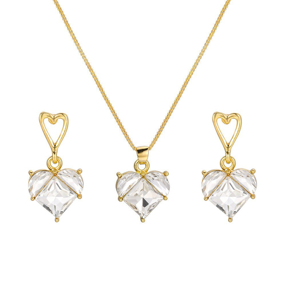 Heart Shaped Zircon Necklace and Earrings Set