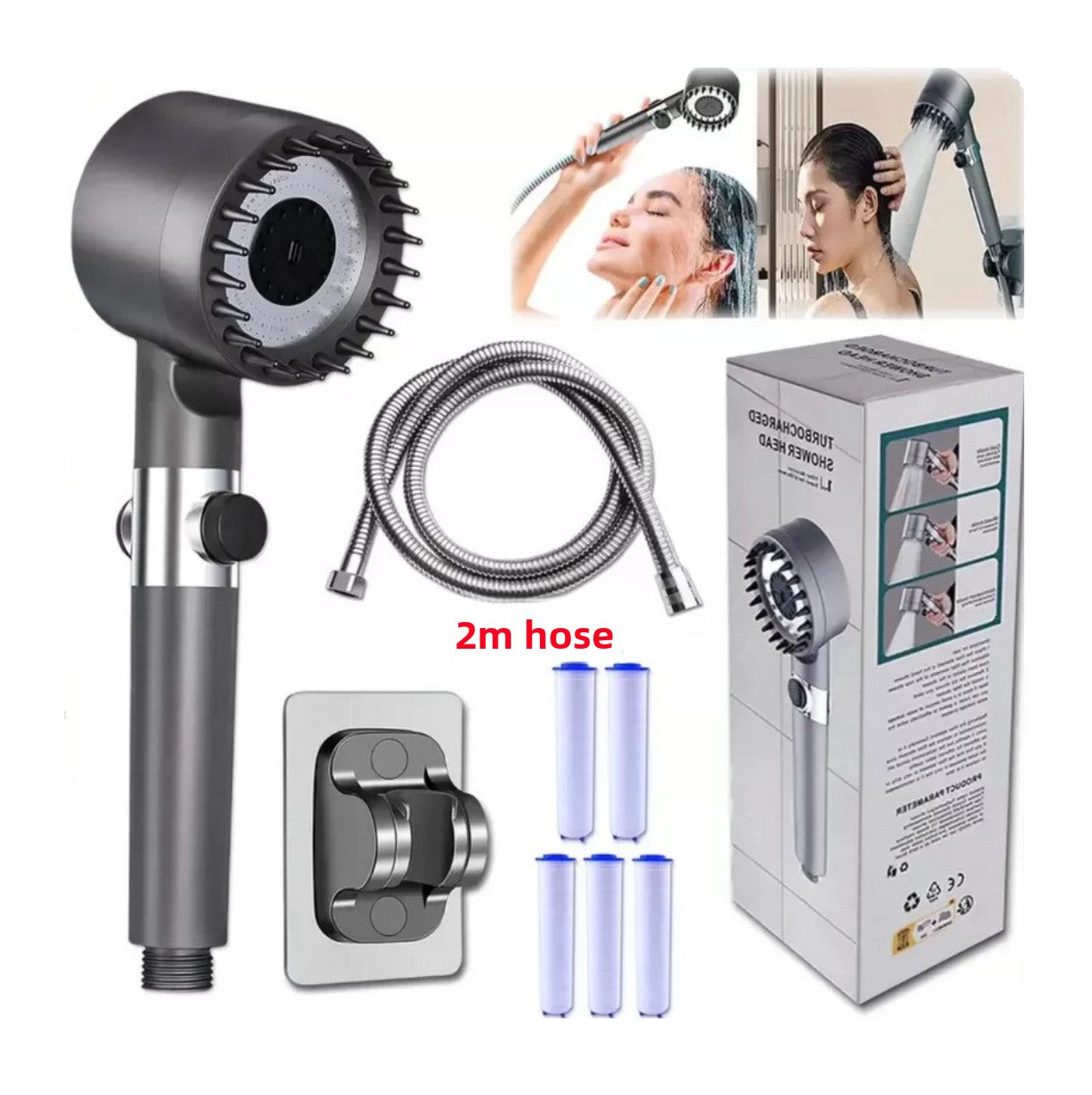 High Pressure Shower Head with Filter and Multiple Spray Modes