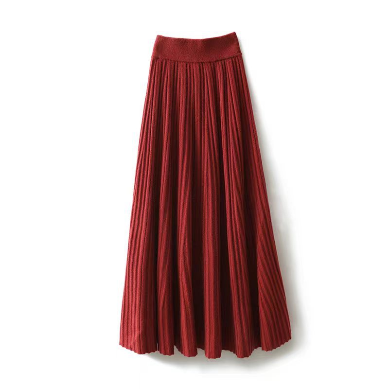 High-waisted elegant mid-length pleated skirt