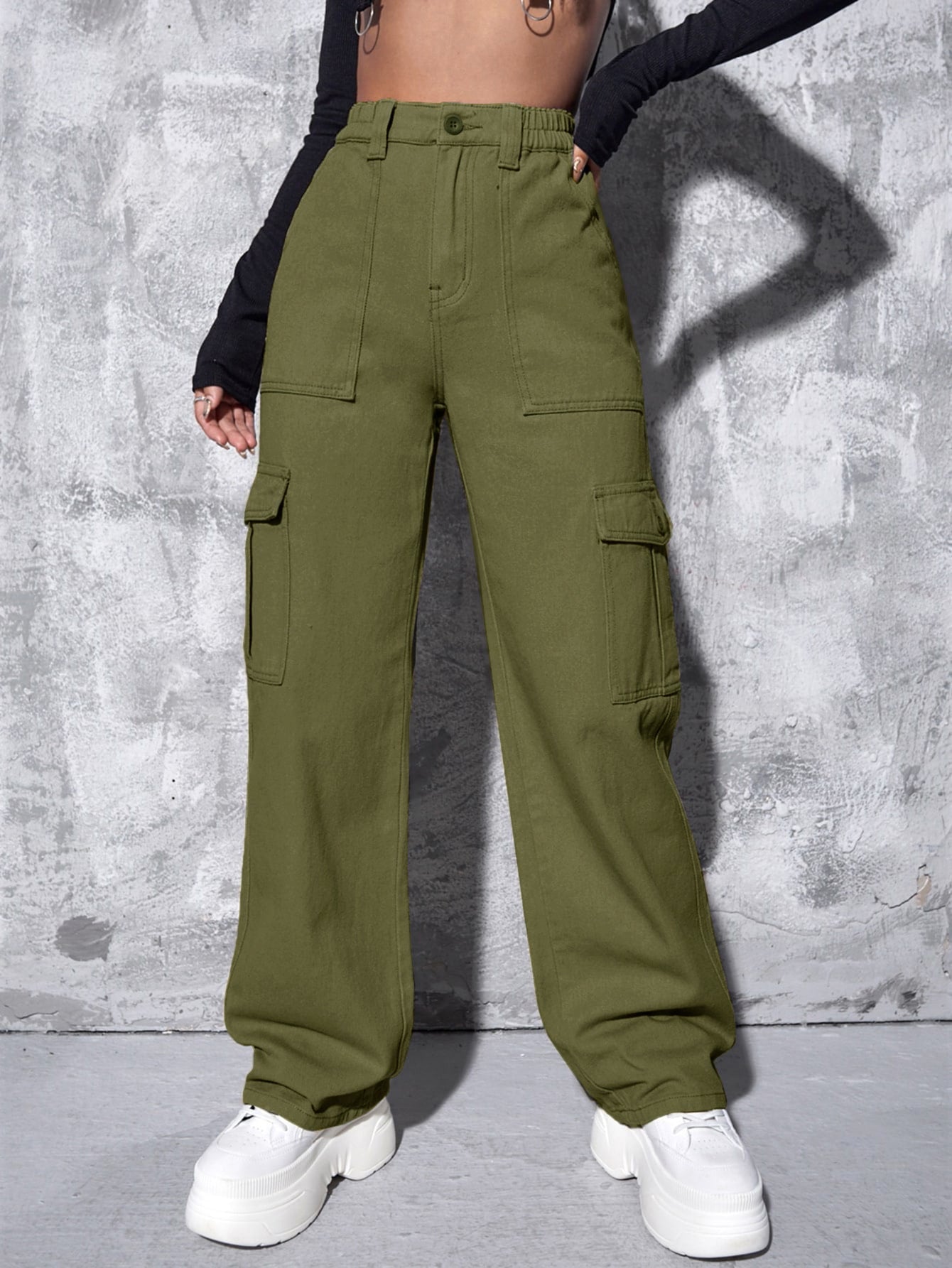 High-waisted straight-leg work pants