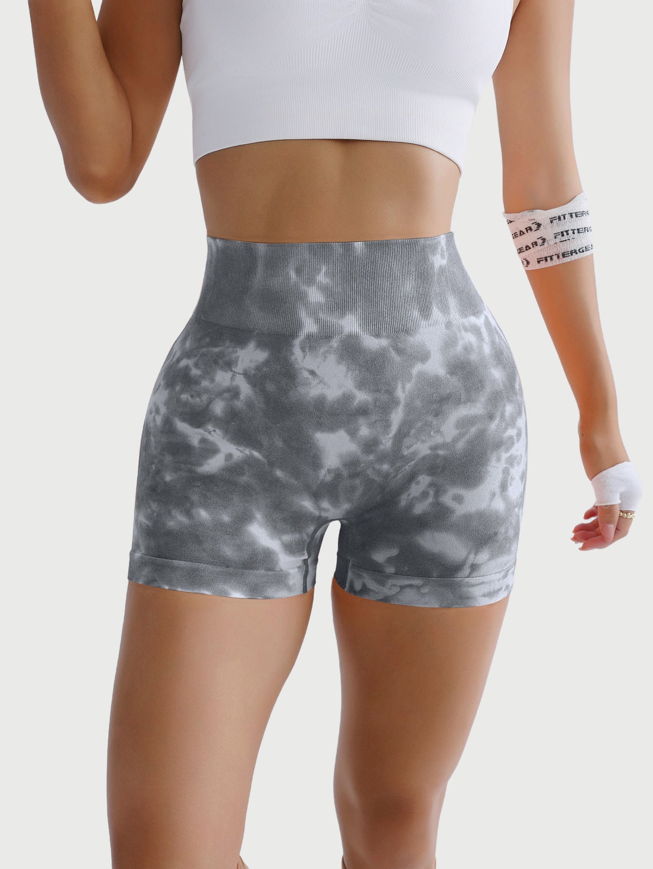 High-Waisted Yoga Shorts with Tie-Dye Design