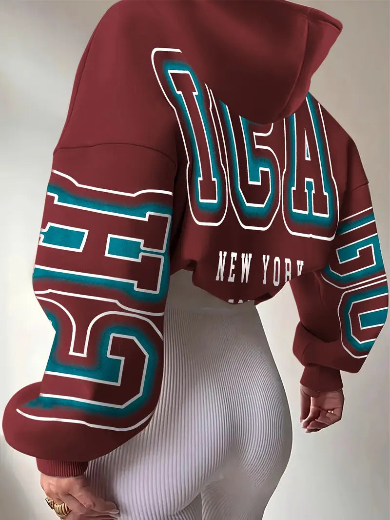 Hooded printed American-style hoodie