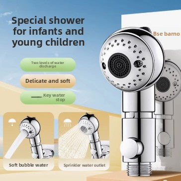 Infant shower head with adjustable spray and accessories