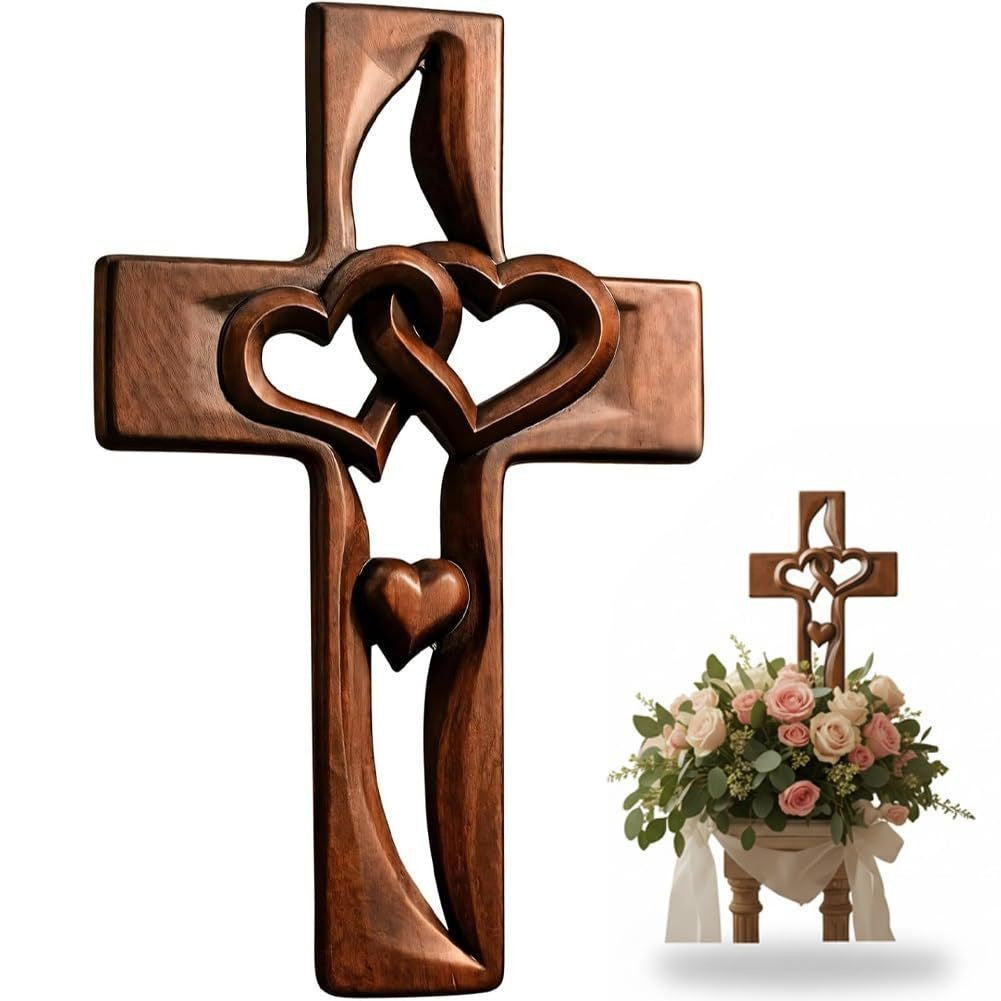 Intertwined Hearts Wooden Cross Decor