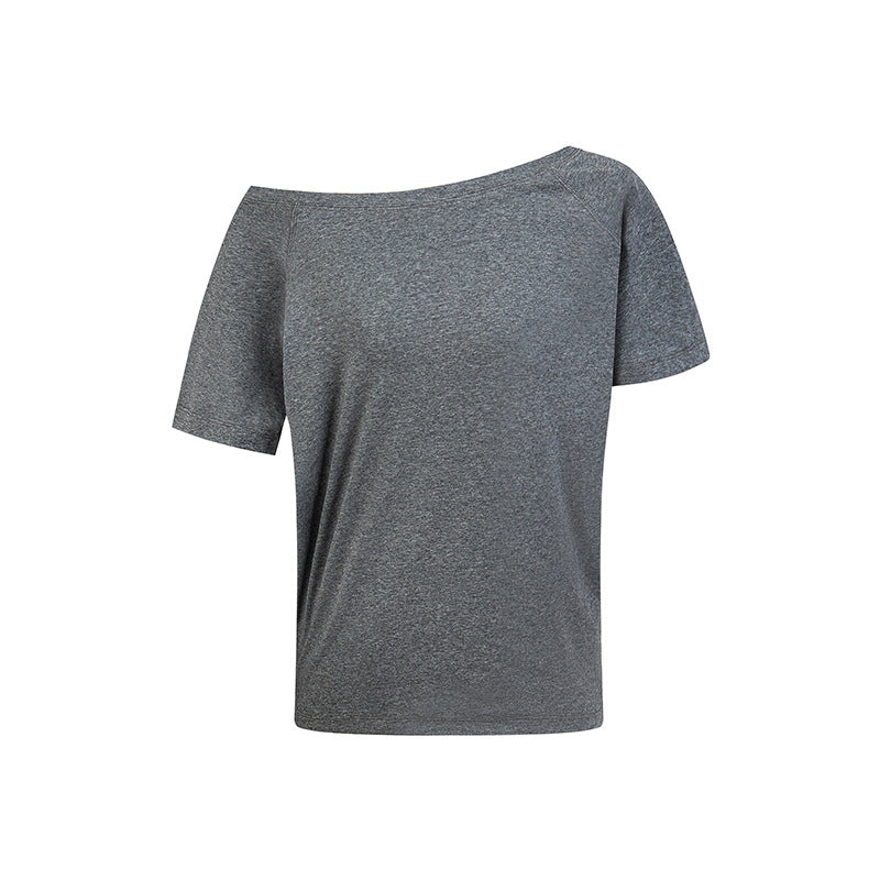 Irregular slanted collar off-the-shoulder short-sleeved shirts in summer