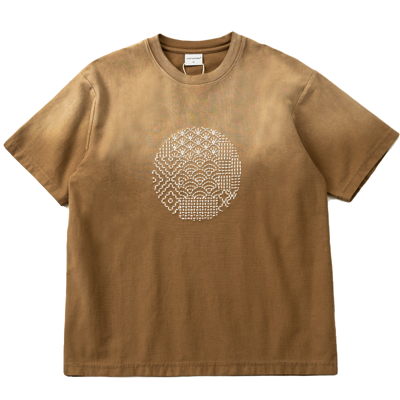 Japanese Retro Cotton T-Shirt with Embroidery