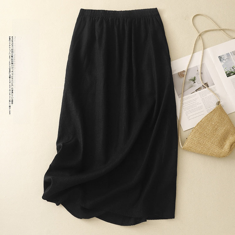 Japanese Retro Linen Midi Skirt
