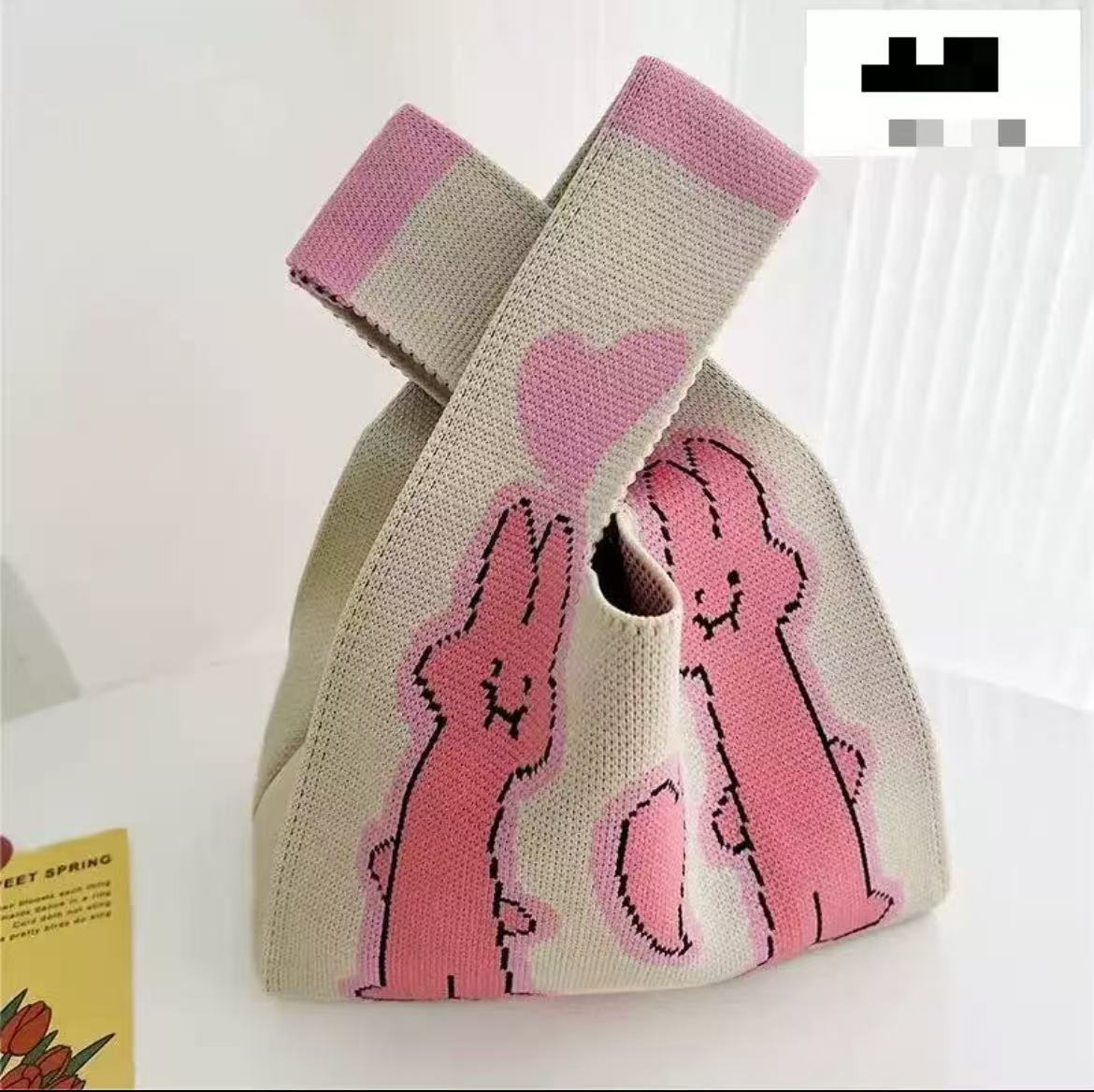 Knitted Tote Bag with Cartoon Design