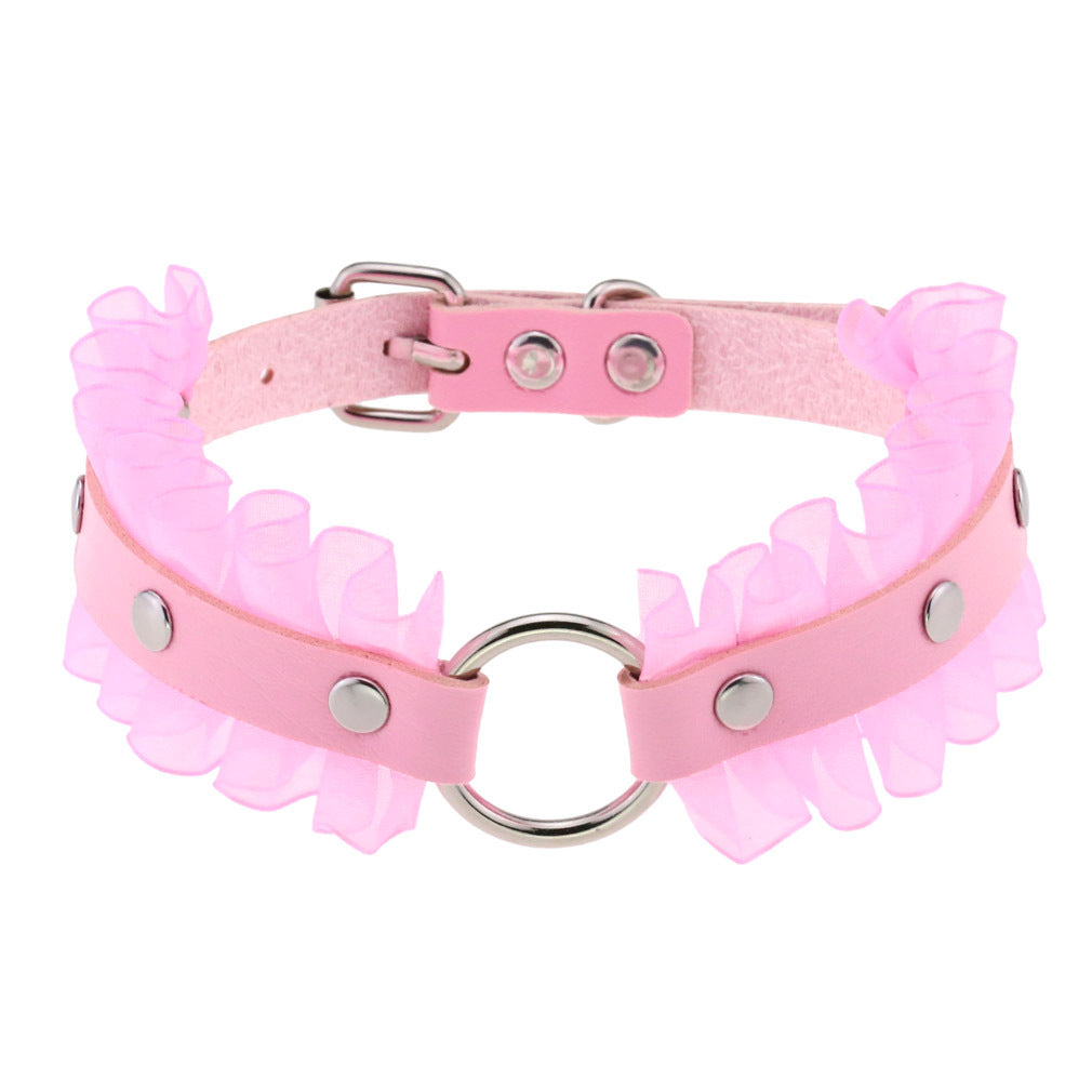 Lace PU Leather Circular Necklace for Women