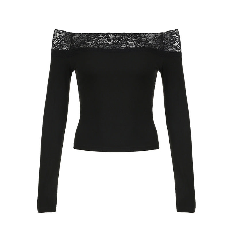 Lace Splicing Off-Shoulder Slim Fit T-Shirt