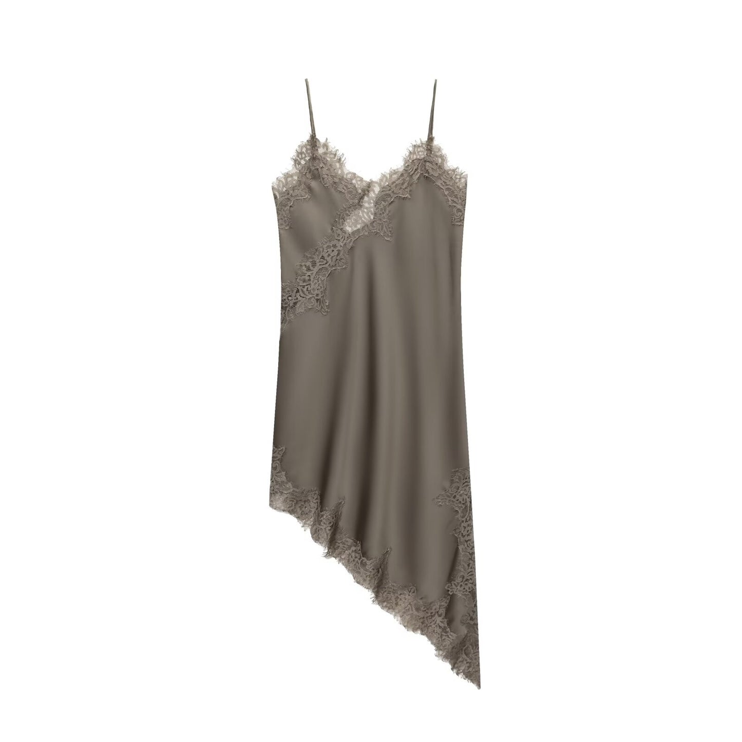 Lace V Neck Asymmetric Sleeveless Dress