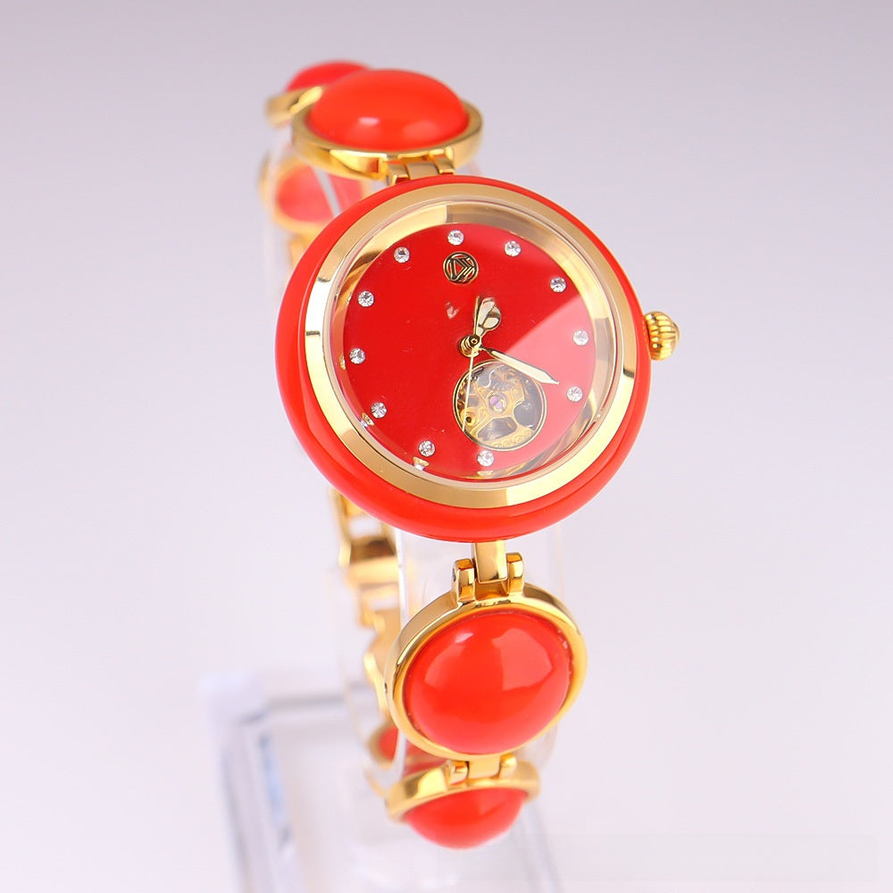 Ladies Jade Quartz Watch with Alloy Strap