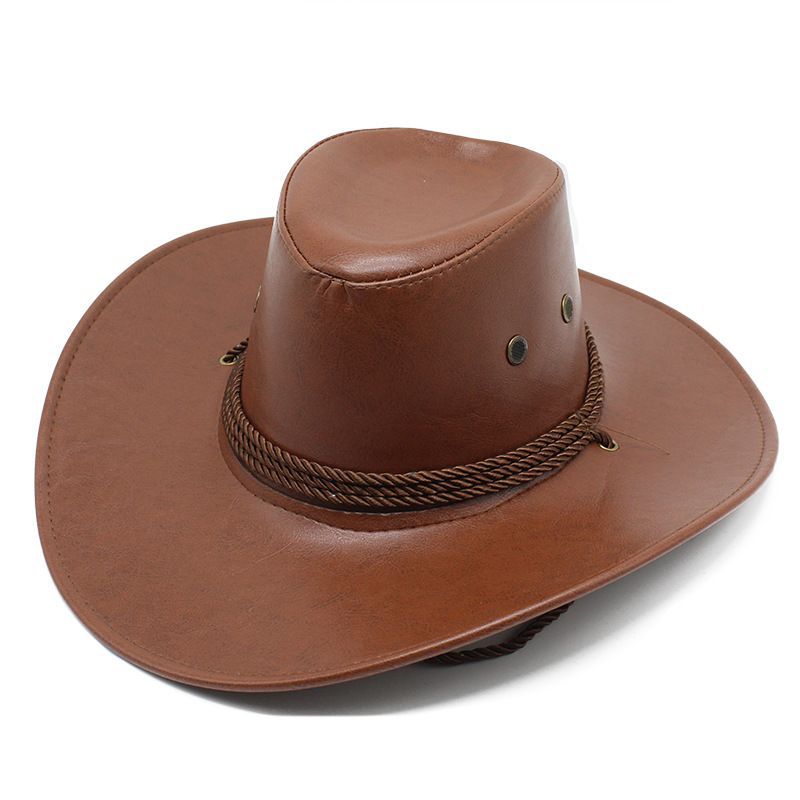 Large Brim Pu Jazz Hat for Men and Women, Spring & Fall Outdoor Sun Protection Visor, Travel Knight Hat, American Western Cowboy Hat