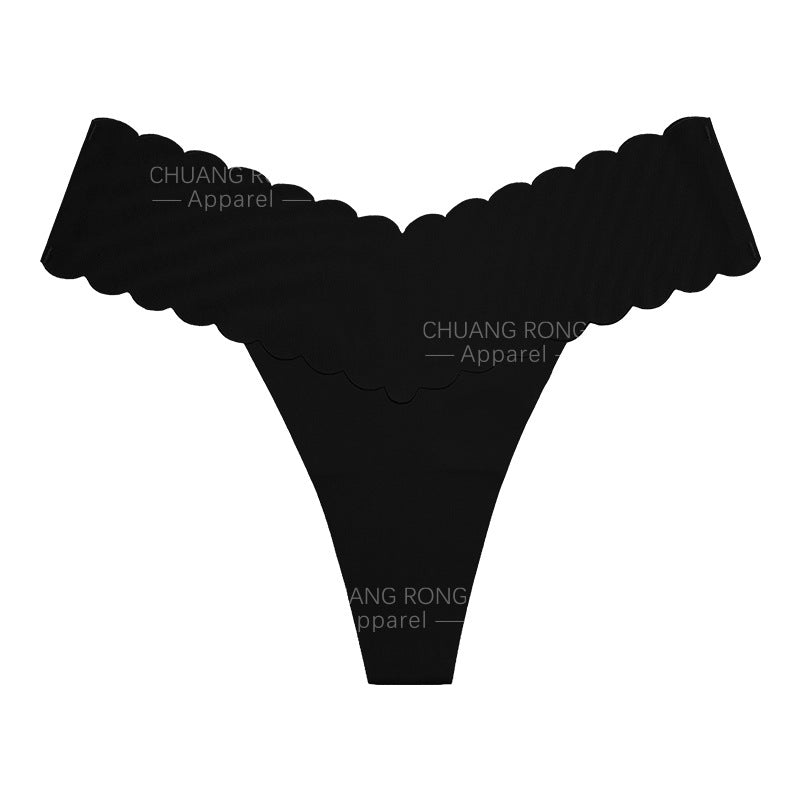 Large Size Wavy Edge Women's Underwear V-Shaped Low-Waist One-Piece Seamless Sexy Pure Cotton Crotch Breathable Fitness Thong for Women