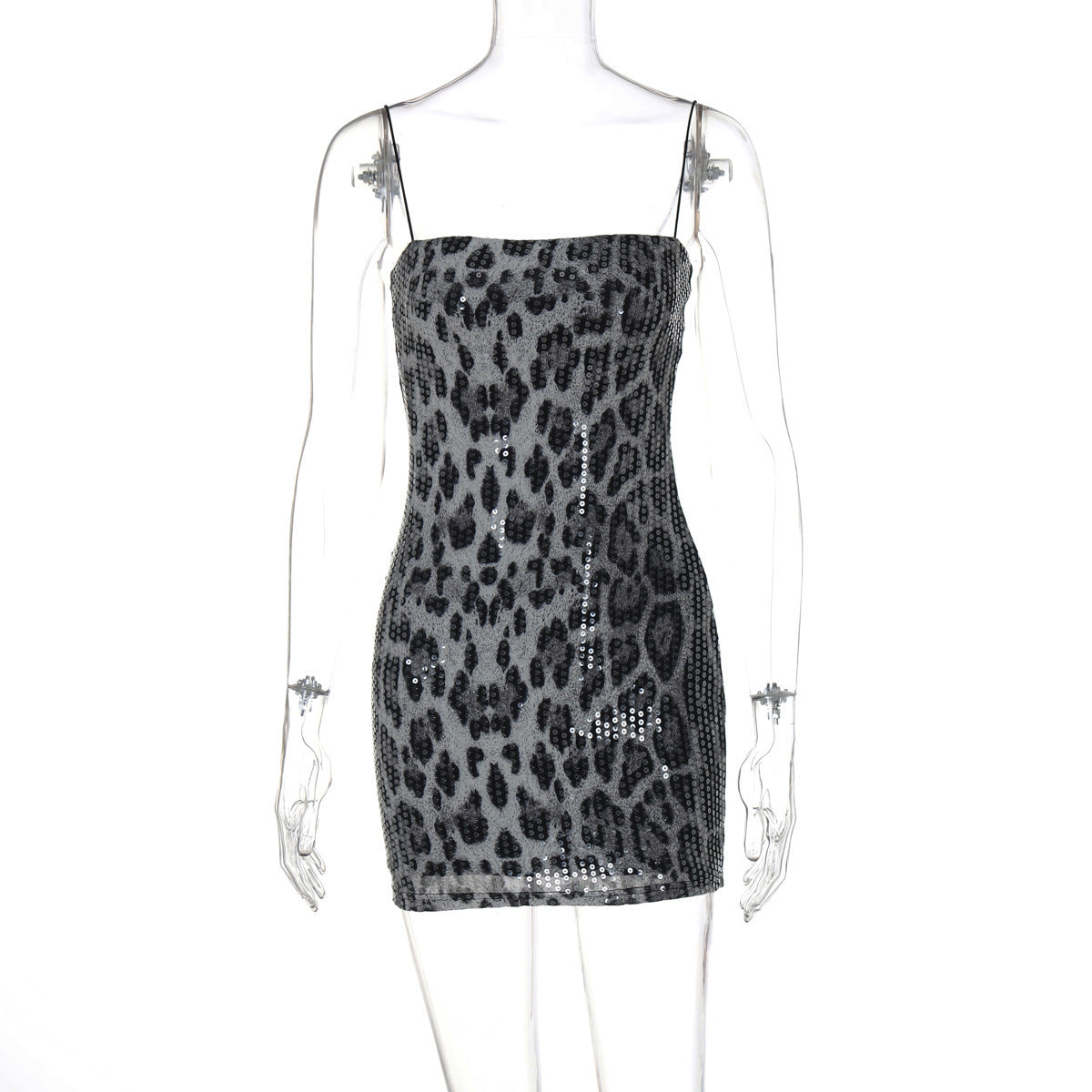 Leopard Print Sequin Bodycon Dress
