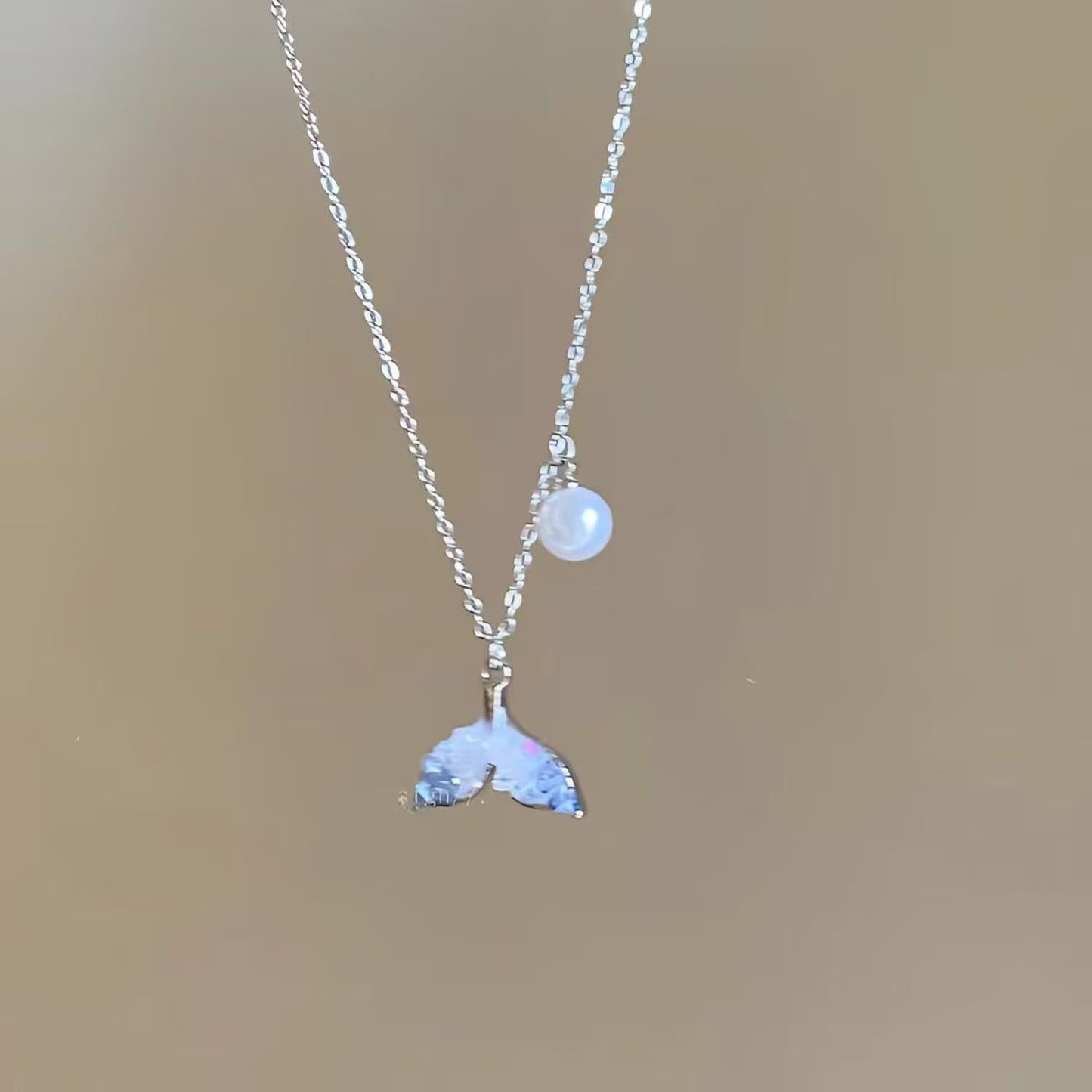 Light Luxury Blue Fishtail Pearl Necklace Women Clavicle Chain